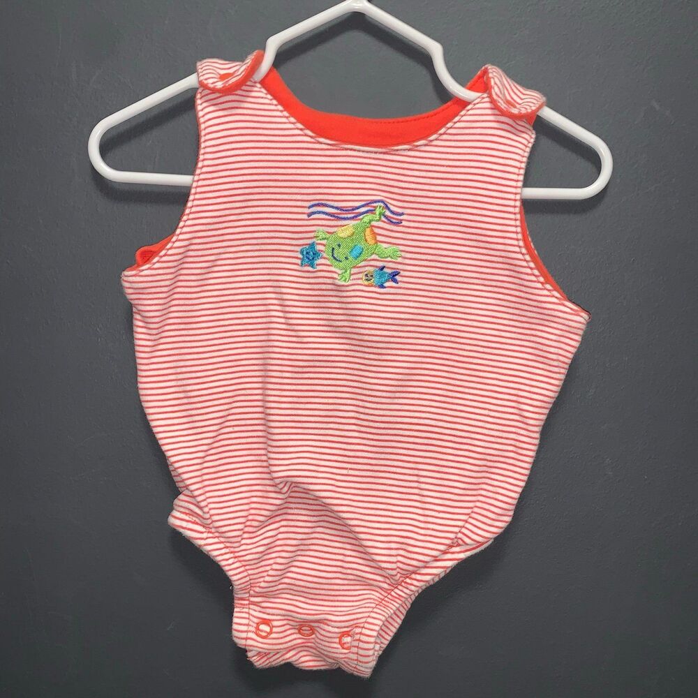 Tiny Tots 12m Frog Bodysuit Onesie Orange White Stripe